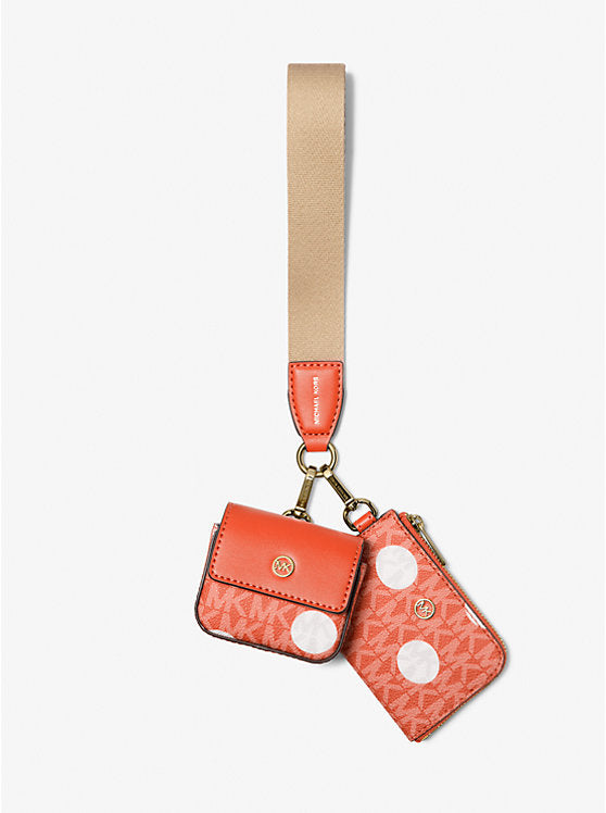 Micheal Kors Jet Set Polka Dot Signature Logo Dual Pouch Wristlet Red Clay