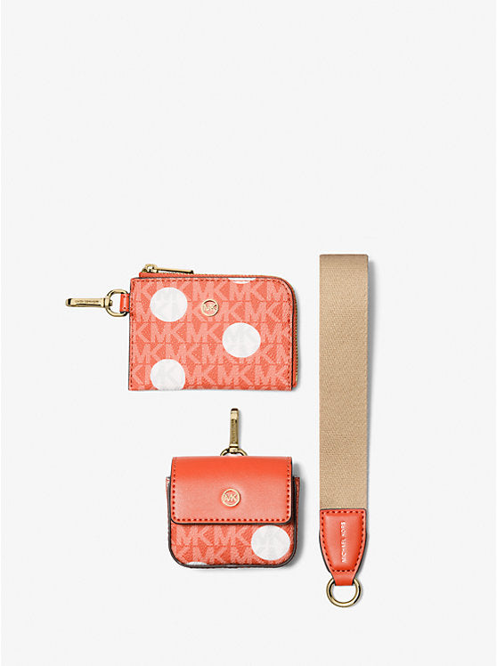 Jet Set Polka Dot Signature Logo Dual Pouch Wristlet Red Clay