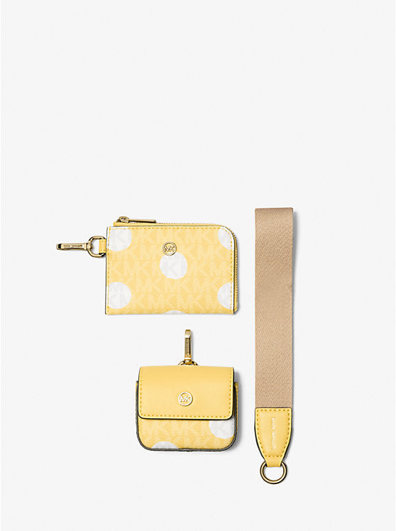 Jet Set Polka Dot Signature Logo Dual Pouch Wristlet Daisy Yellow