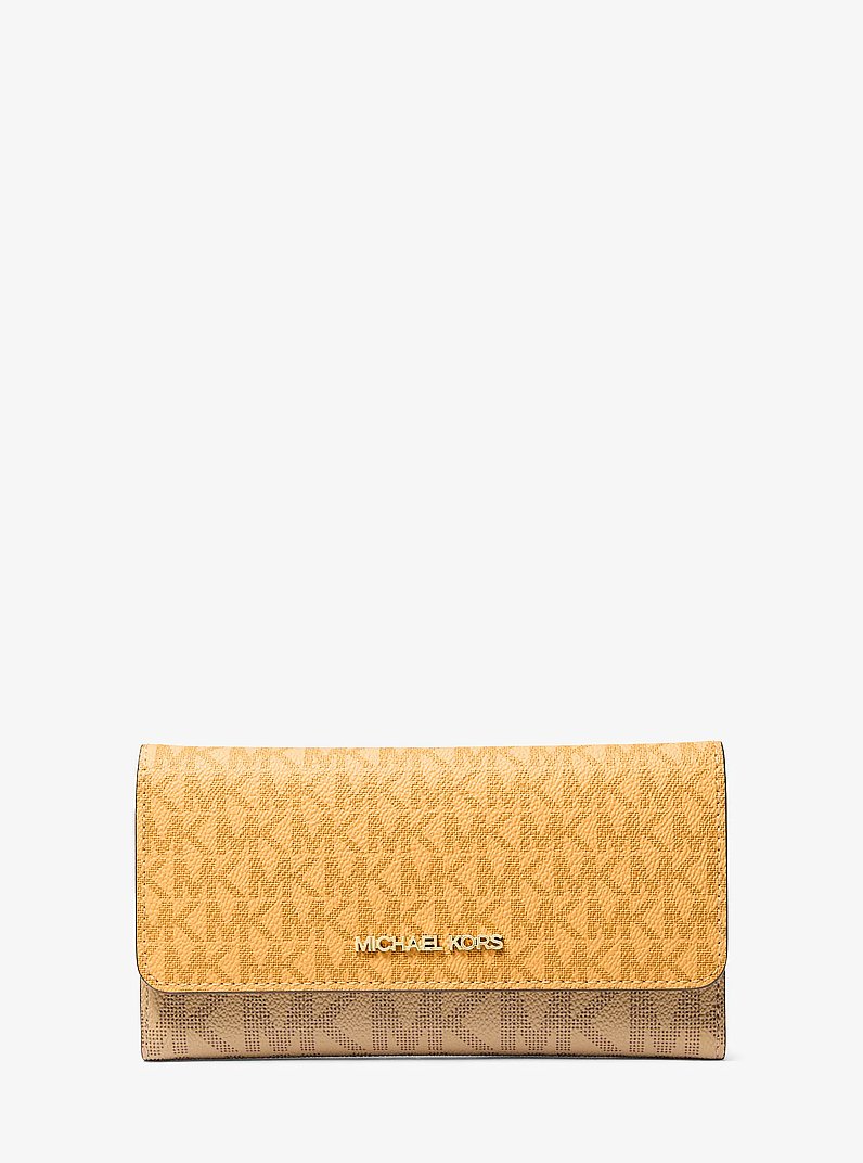 Jet Set Large Signature Logo Tri-Fold Wallet Honeywheat Multi Honeywheat Multi