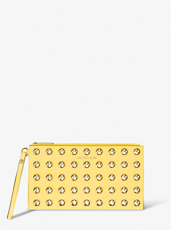 Micheal Kors Jet Set Large Studded Pebbled Leather Wristlet Daisy Yellow