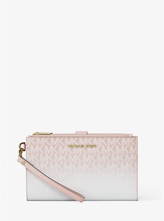Micheal Kors Jet Set Large Ombr Signature Logo Wristlet Powder Blush