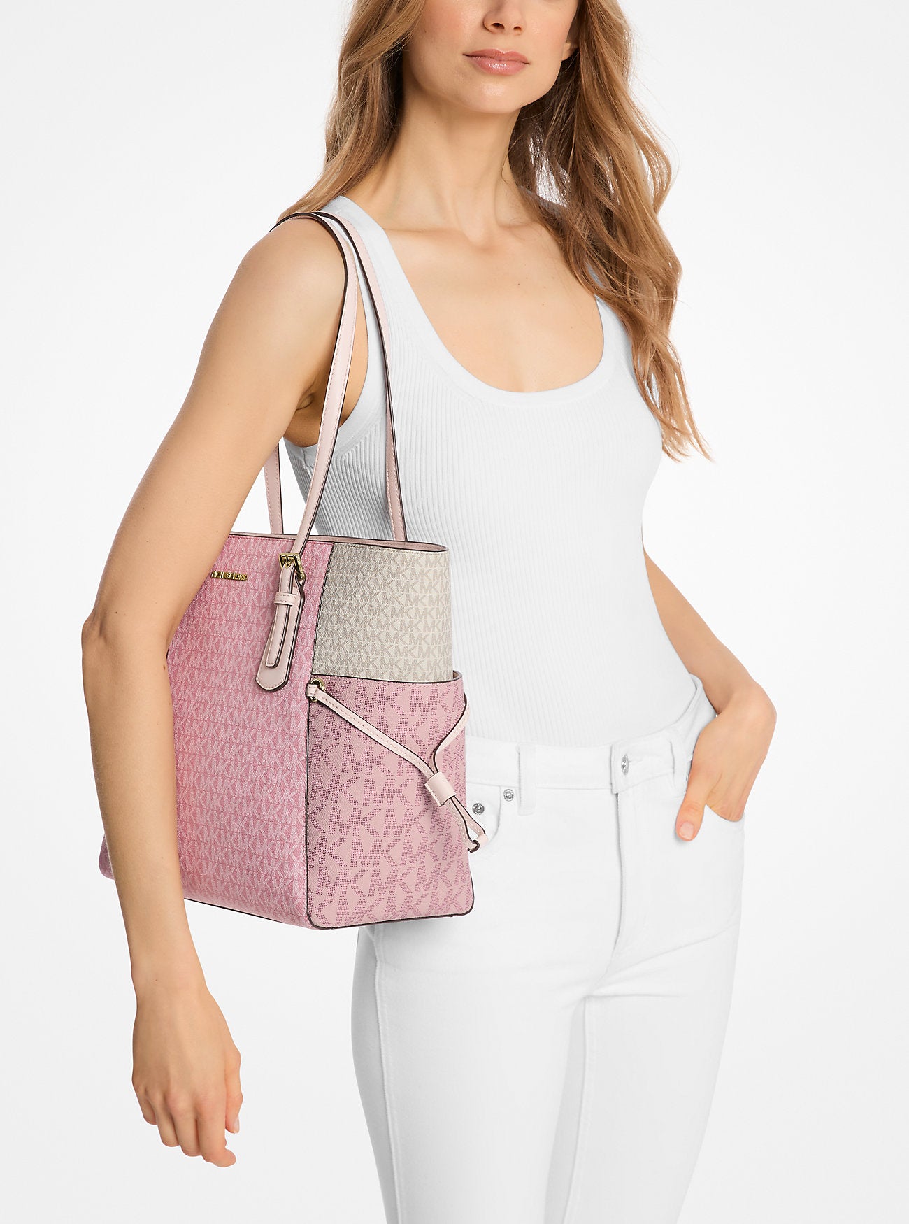 Voyager Large Color-Block Signature Logo Tote Bag Pwd Blsh Mlt Pwd Blsh Mlt