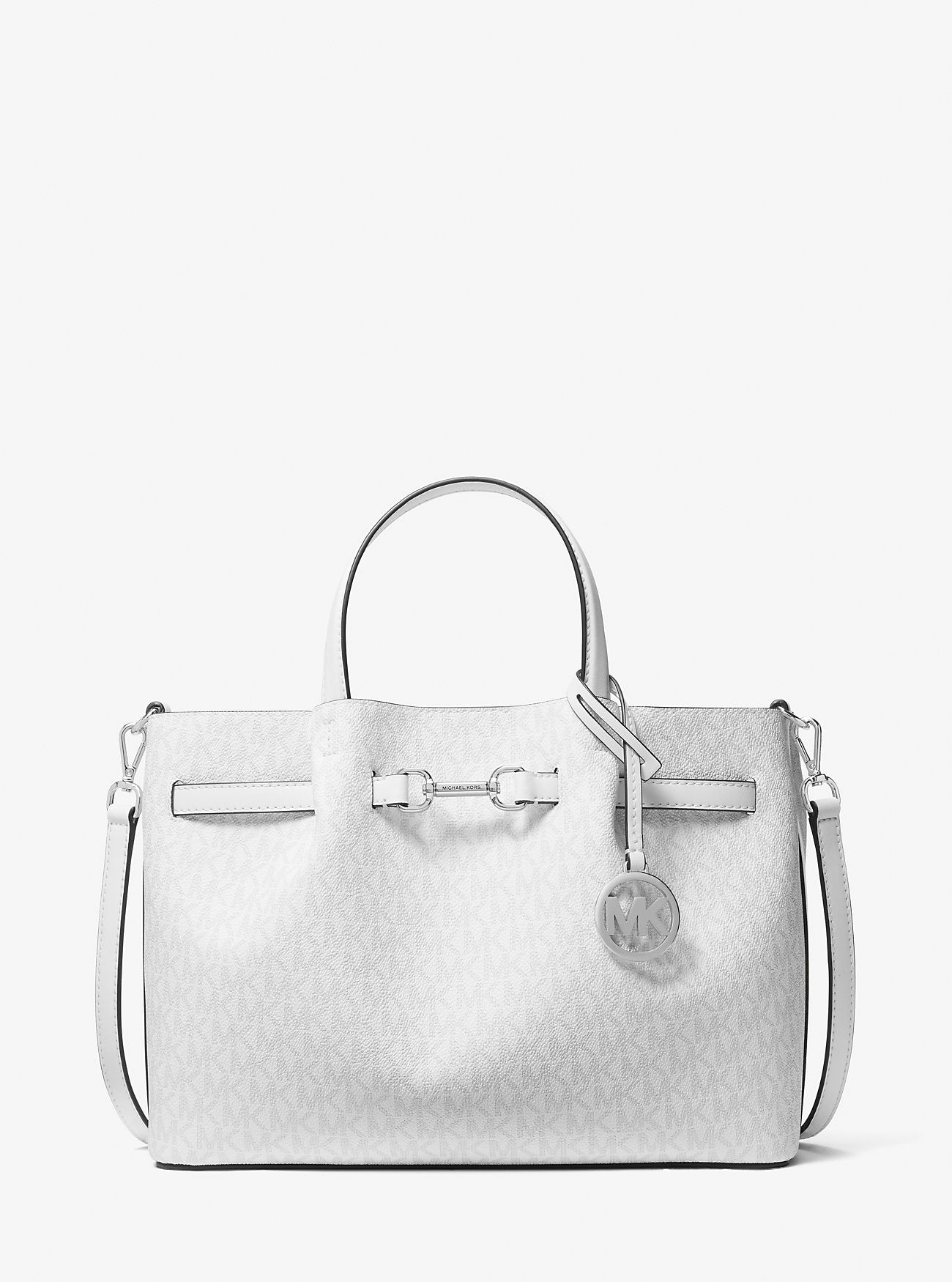 Michael Kors Carson Medium Signature Logo Satchel Optic White