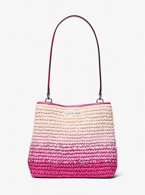 Micheal Kors Pratt Medium Ombr Straw Shoulder Bag Dragonfruit