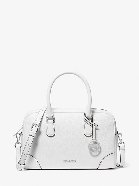 Micheal Kors Thompson Medium Pebbled Leather Satchel Optic White