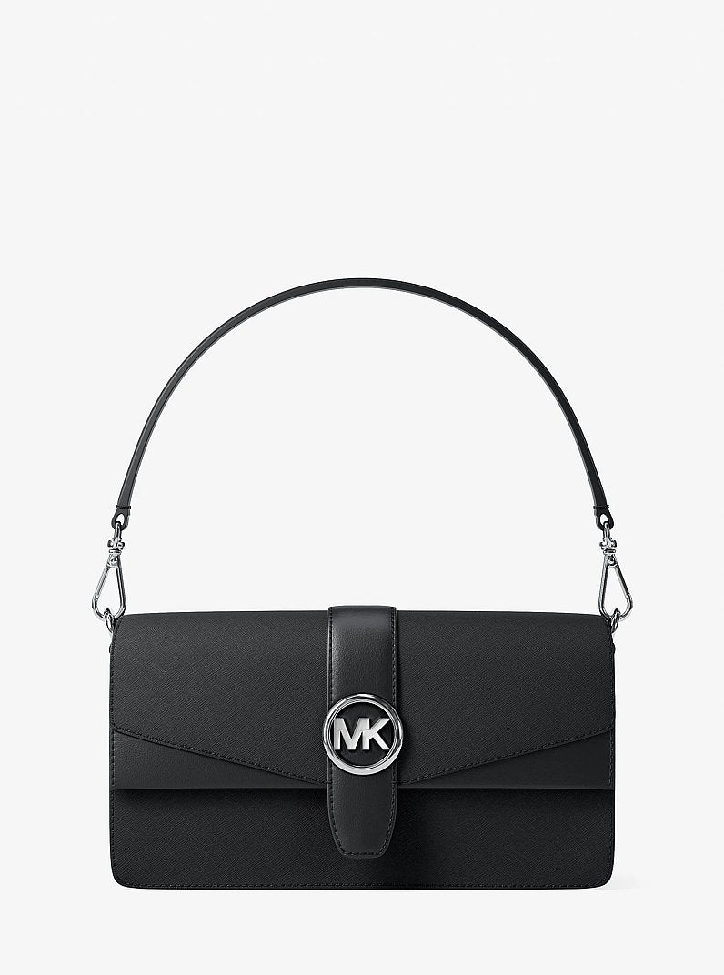 Greenwich Medium Saffiano Leather Convertible Shoulder Bag Black Black