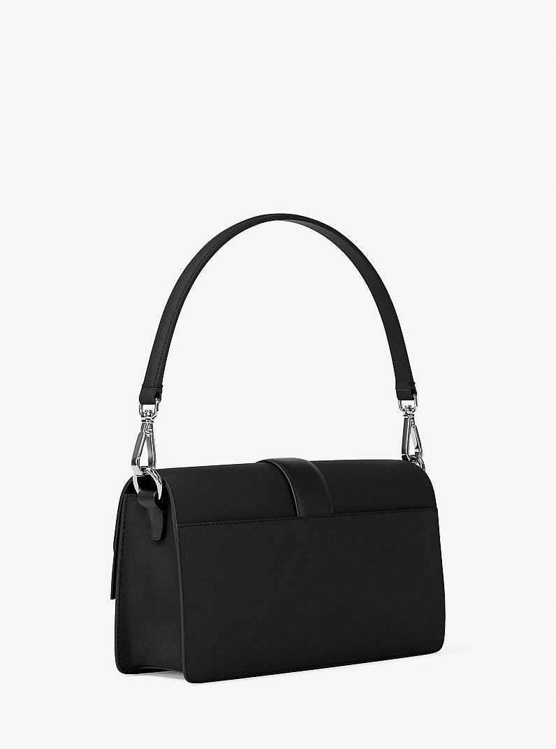 Greenwich Medium Saffiano Leather Convertible Shoulder Bag Black Black
