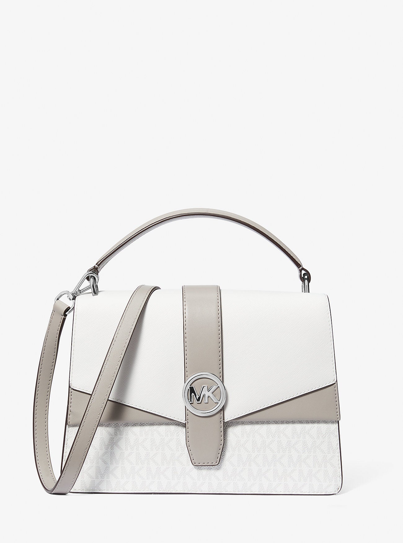 Michael Kors Greenwich Medium Color-Block and Signature Logo Satchel Optic  White Optic White