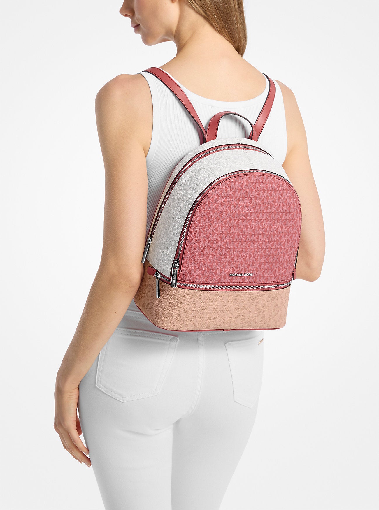 Rhea Medium Color-Block Signature Logo Backpack Hibiscus Hibiscus