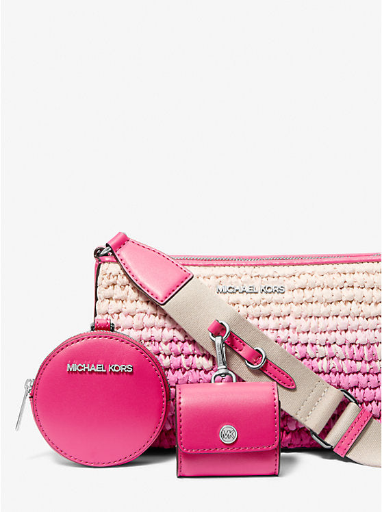 Jet Set Small Ombr Straw Crossbody Bag with Case for Apple Airpods Pro Dragonfruit