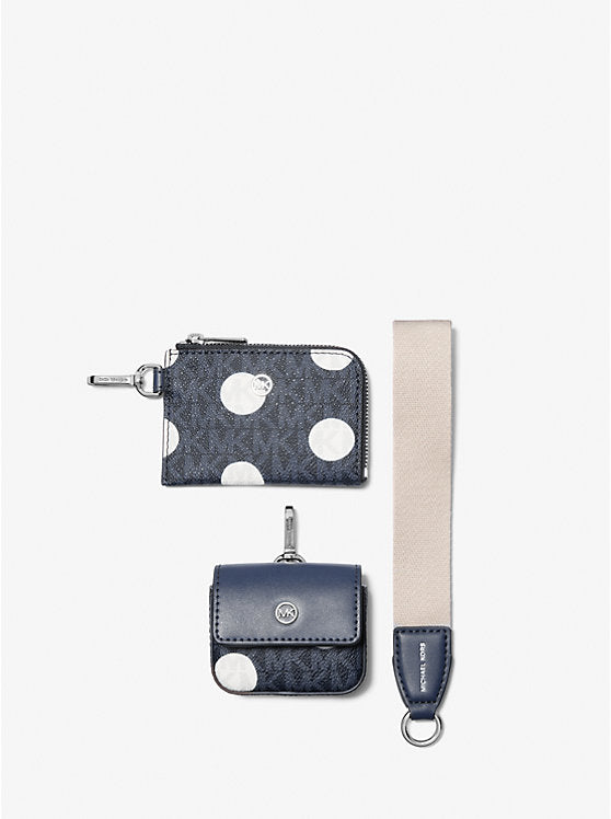Jet Set Polka Dot Signature Logo Dual Pouch Wristlet Navy