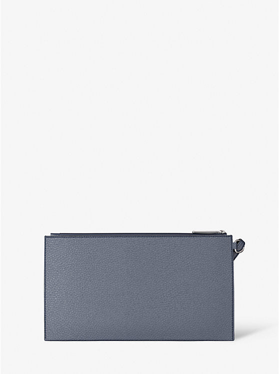 Jet Set Large Studded Pebbled Leather Wristlet Navy