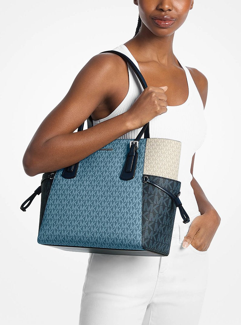Voyager Large Color-Block Signature Logo Tote Bag Denim Multi Denim Multi