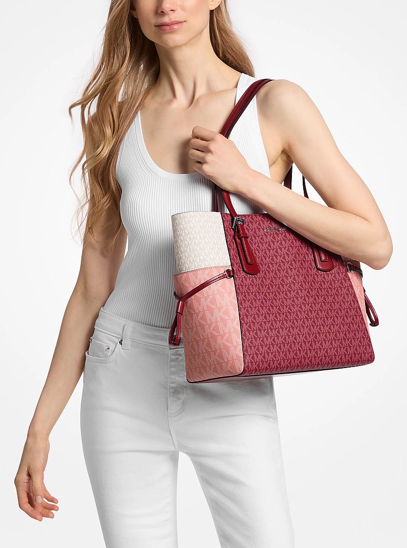 Voyager Large Color-Block Signature Logo Tote Bag Maroon Maroon