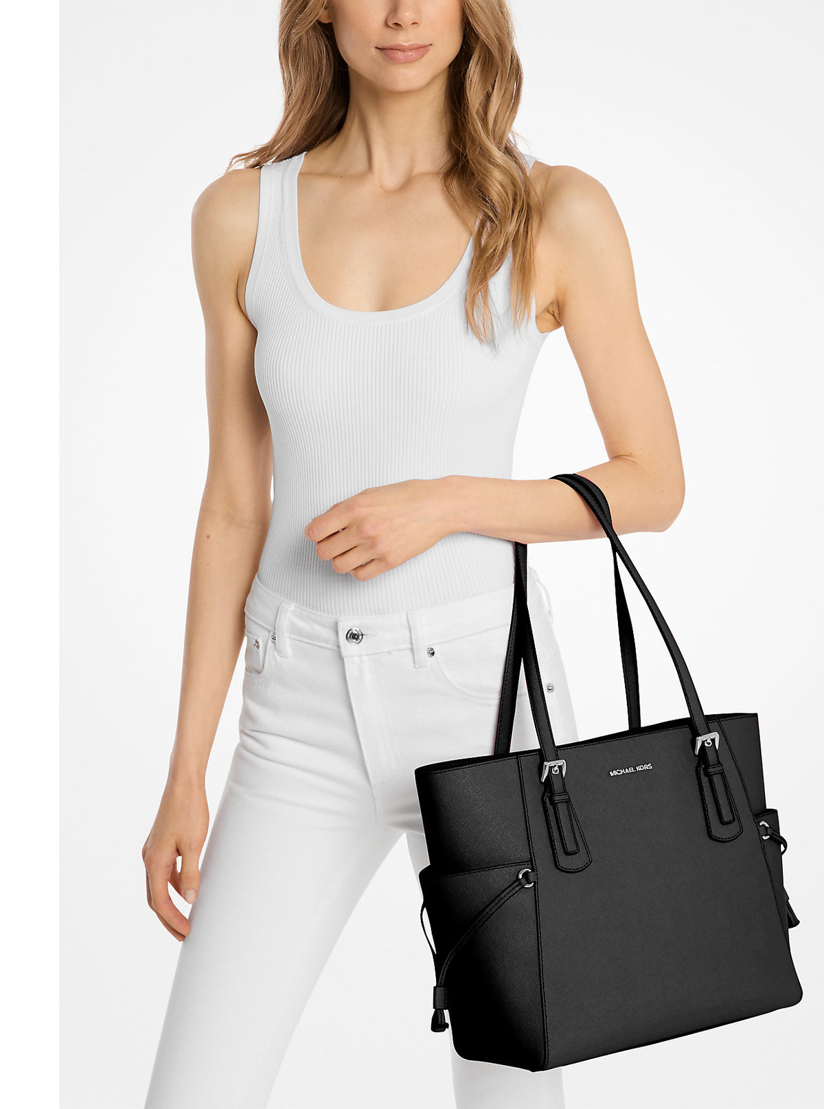 Voyager Large Saffiano Leather Tote Bag Black Black