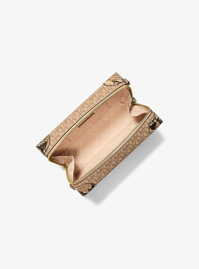 Jeanie Small Signature Logo and Snake Embossed Crossbody Bag Camel Camel