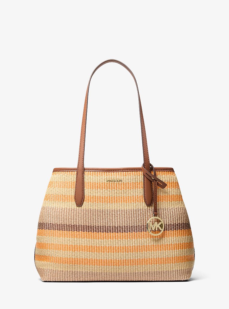 Avalon Medium Striped Woven Tote Bag Rad Ornge Ml Rad Ornge Ml