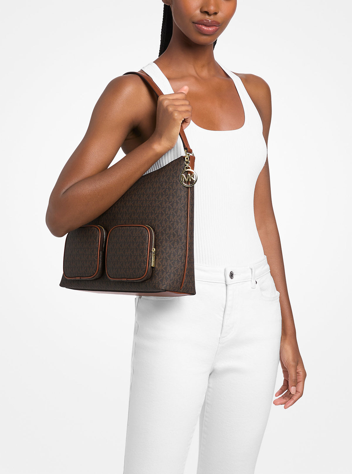Merritt Large Signature Logo Cargo Shoulder Bag Brown Brown