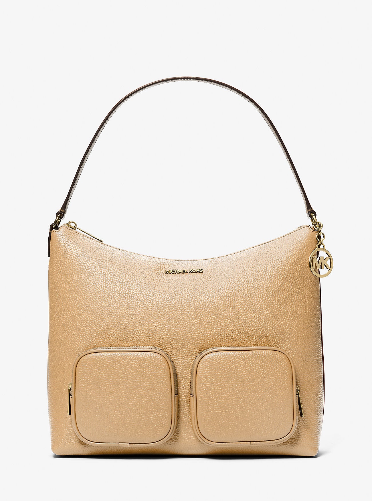 Merritt Large Pebbled Leather Cargo Shoulder Bag Camel Camel