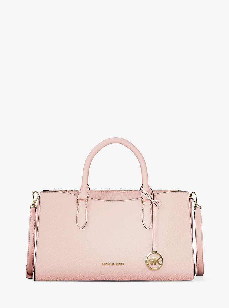 Arden Medium Leather Top-Zip Satchel Powder Blush Powder Blush