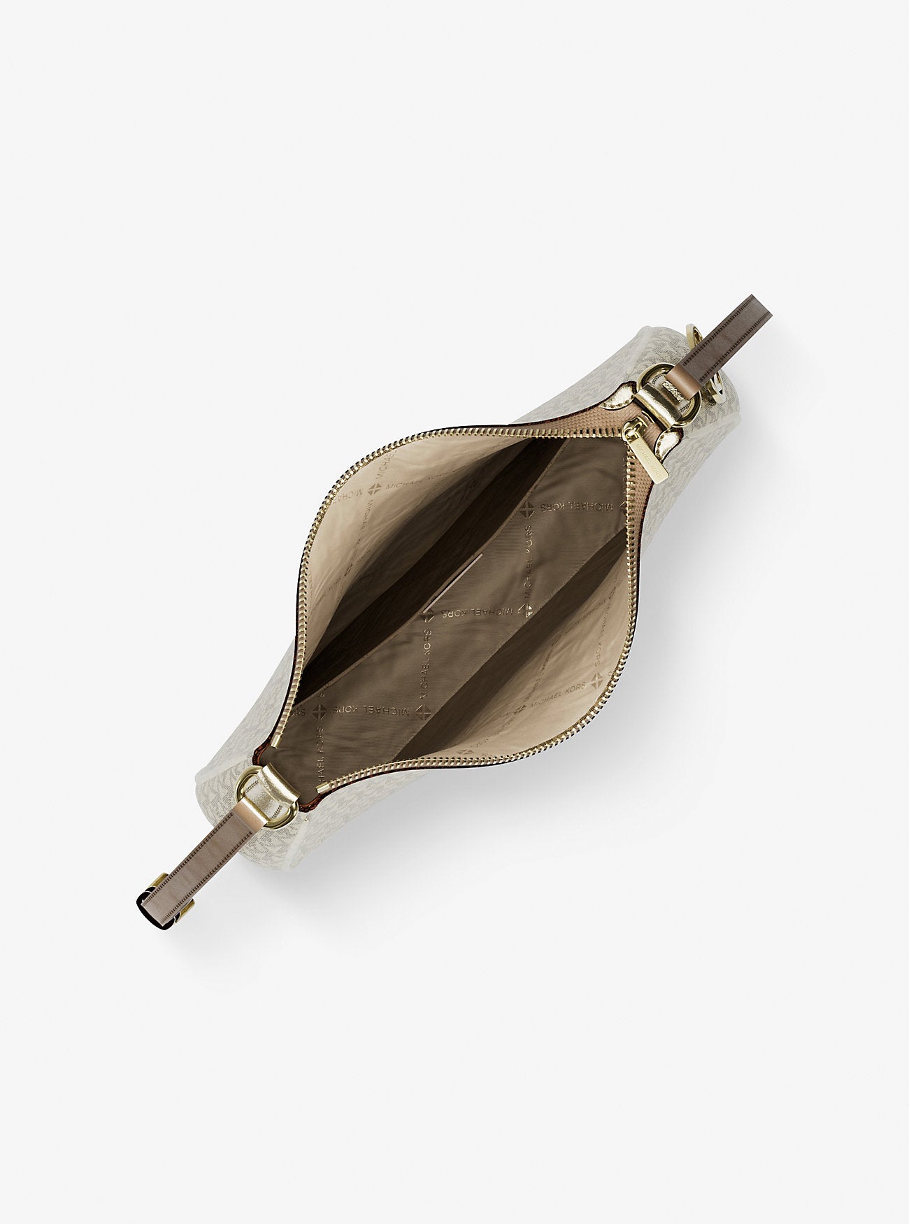 Nayla Medium Metallic Signature Logo Messenger Bag Pale Gold Pale Gold