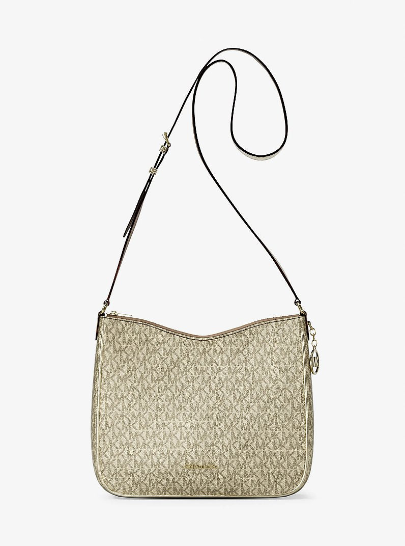 Nayla Medium Metallic Signature Logo Messenger Bag Pale Gold Pale Gold