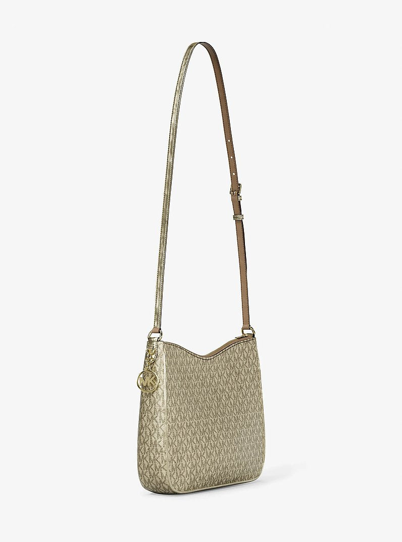 Nayla Medium Metallic Signature Logo Messenger Bag Pale Gold Pale Gold
