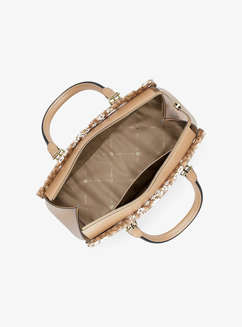 Marilyn Medium Printed Signature Logo Satchel Camel Camel