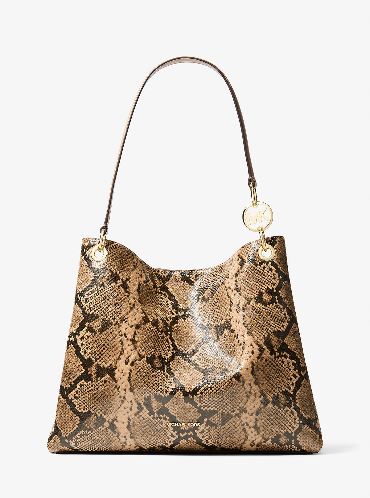 Christina Large Snake Embossed Shoulder Bag Camel Camel