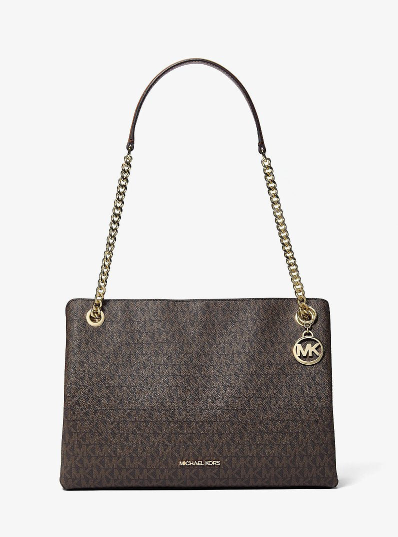 Christina Medium Signature Logo Messenger Bag Brown Brown