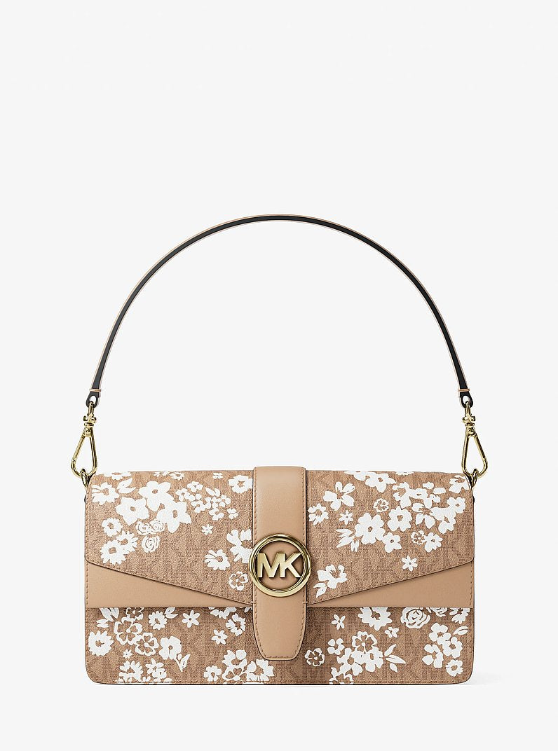 Greenwich Medium Printed Signature Logo Convertible Shoulder Bag Camel Camel
