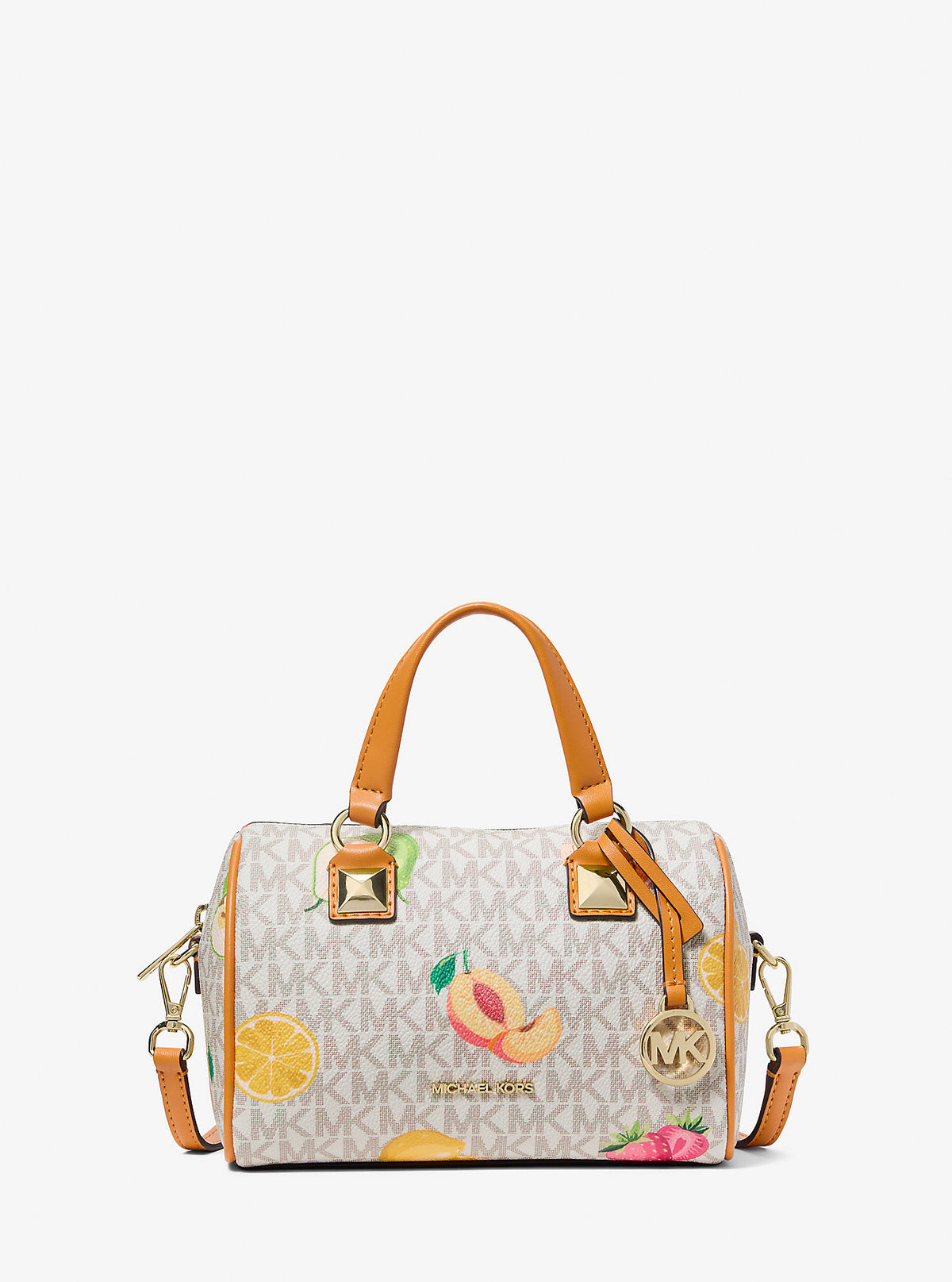 Grayson Small Printed Signature Logo Duffel Crossbody Bag Rad Ornge Ml Rad Ornge Ml