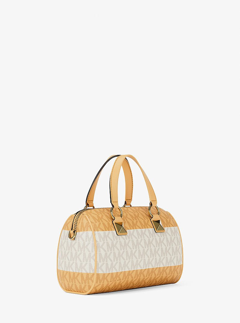 Grayson Small Striped Signature Logo Duffel Crossbody Bag Honeywheat Honeywheat