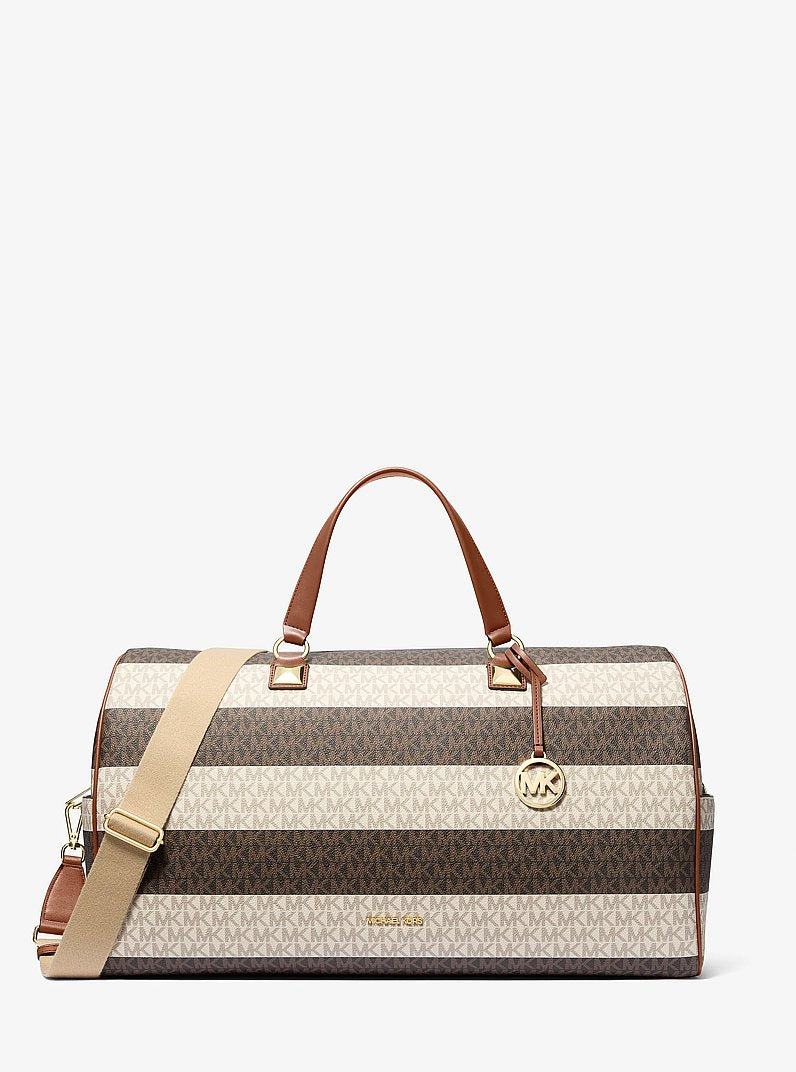 Grayson Extra-Large Striped Signature Logo Weekender Bag Vanilla-Luggage Vanilla-Luggage