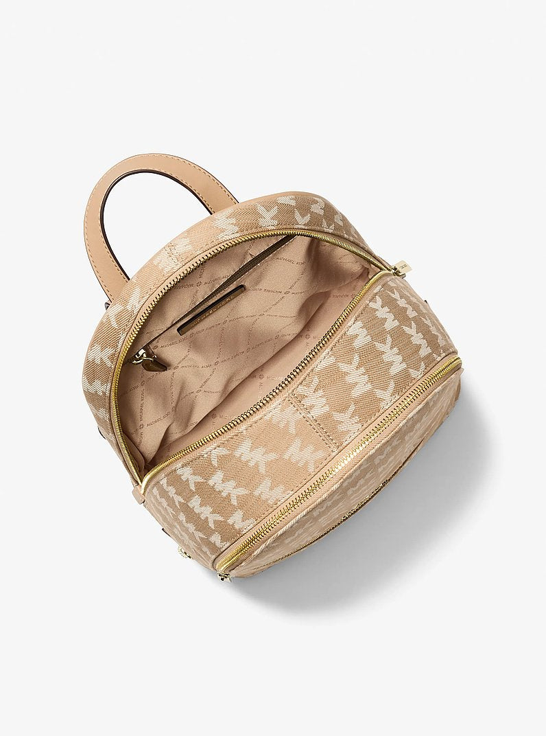 Rhea Medium Logo Jacquard Denim Backpack Camel Camel