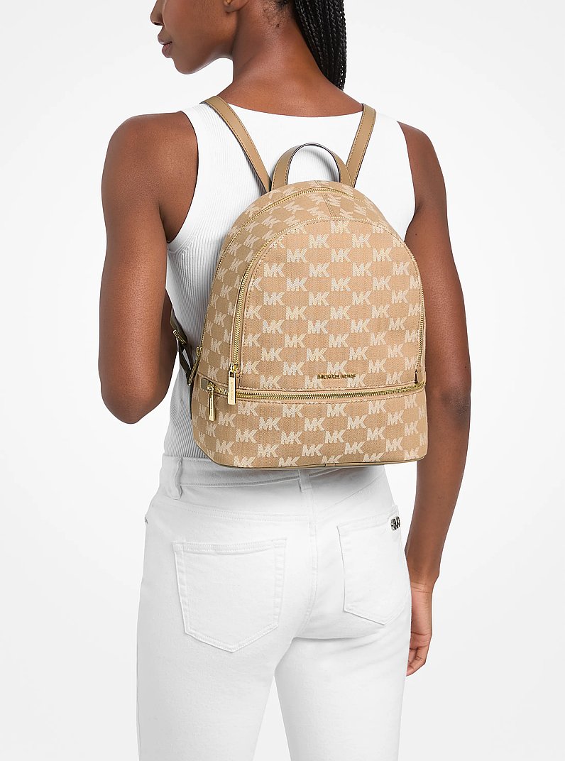 Rhea Medium Logo Jacquard Denim Backpack Camel Camel