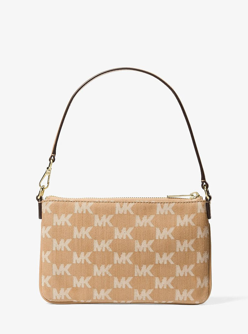 Jet Set Travel Small Logo Jacquard Denim Wristlet Camel Camel