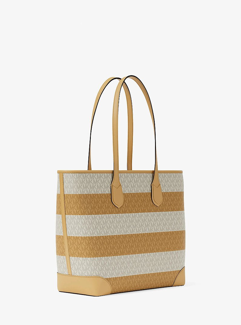Eva Large Striped Signature Logo Tote Bag Honeywheat Honeywheat