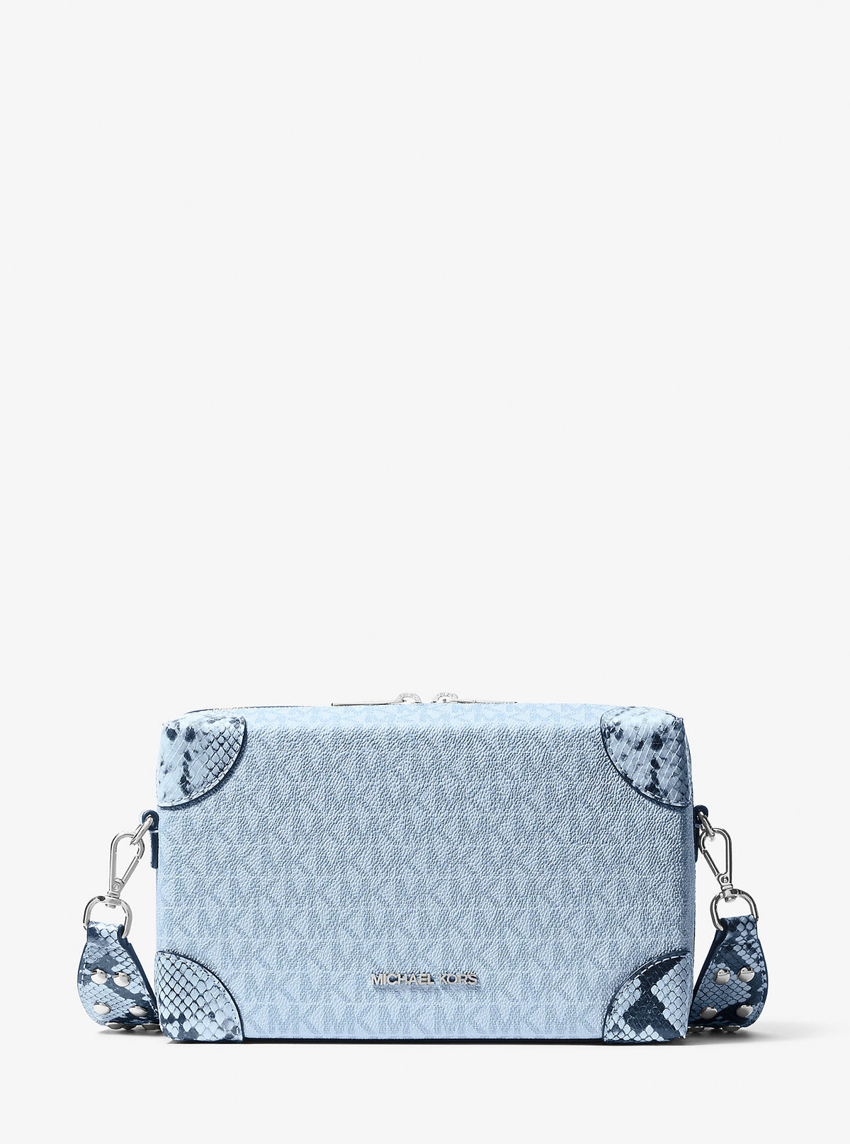 Jeanie Small Signature Logo and Snake Embossed Crossbody Bag Pale Ocean Pale Ocean