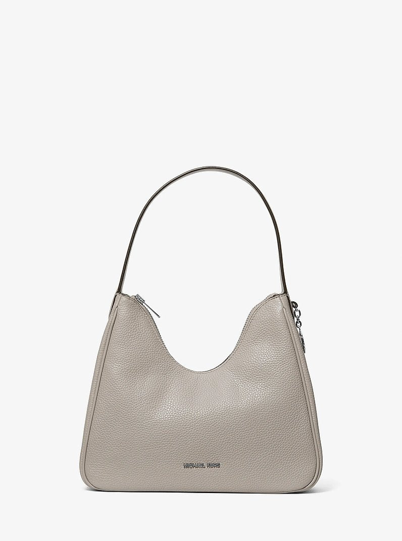 Nayla Small Pebbled Leather Hobo Shoulder Bag Pearl Grey Pearl Grey