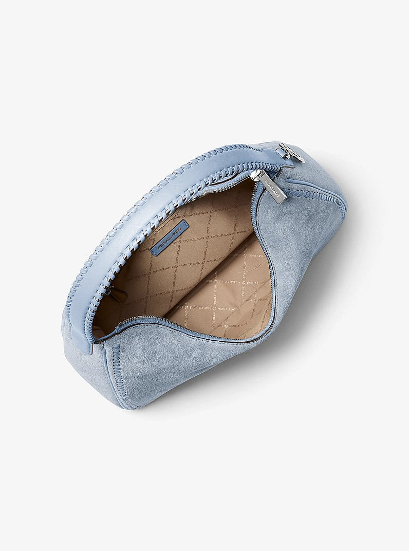 Nayla Medium Suede Hobo Shoulder Bag Pale Ocean Pale Ocean