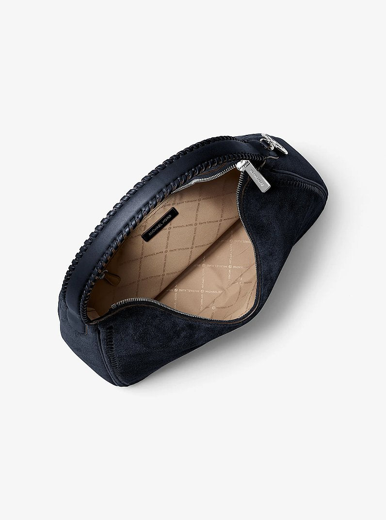 Nayla Medium Suede Hobo Shoulder Bag Navy Navy