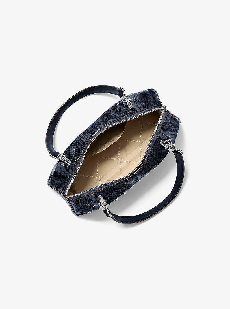 Cecily Small Studded Snake Embossed Shoulder Bag Navy Navy