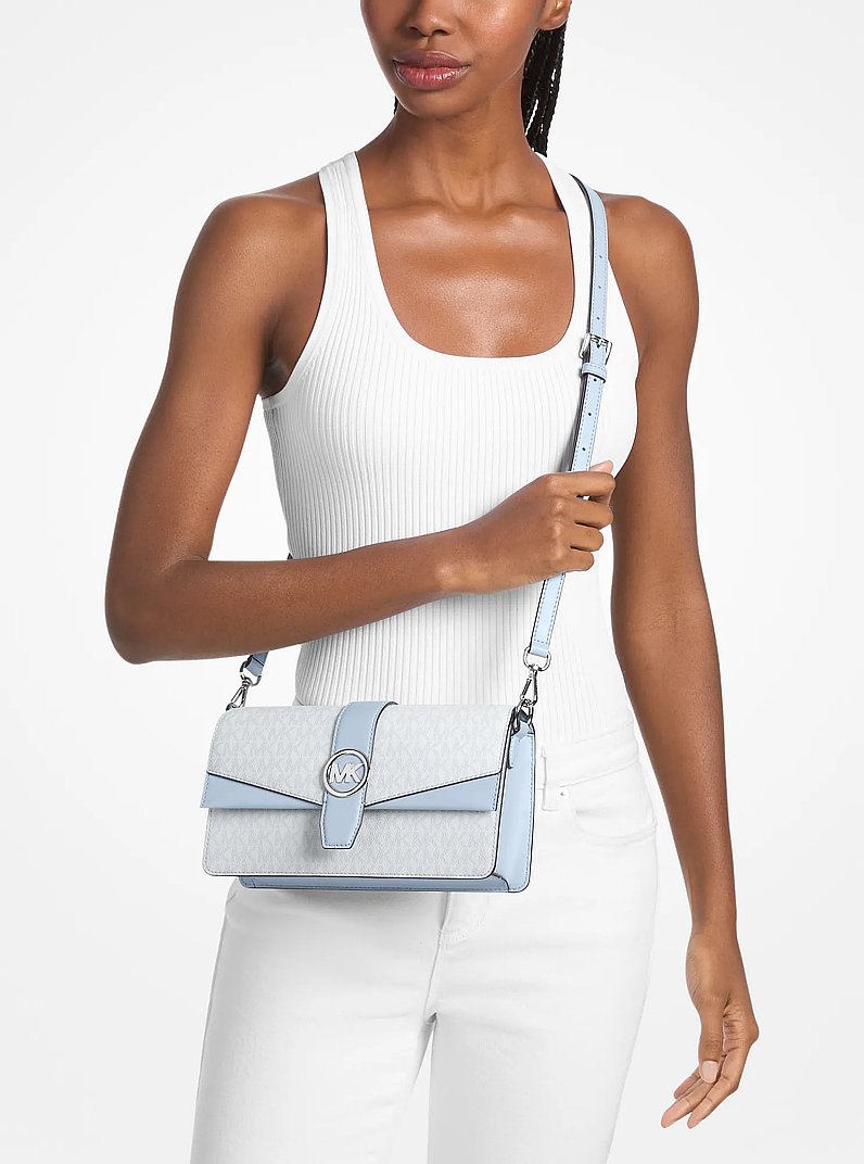 Greenwich Medium Signature Logo Shoulder Bag Pale Ocean Pale Ocean