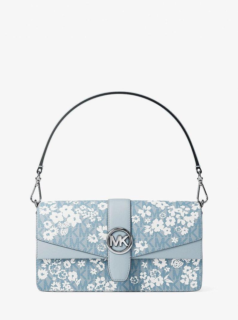 Greenwich Medium Printed Signature Logo Convertible Shoulder Bag Pale Ocean Pale Ocean