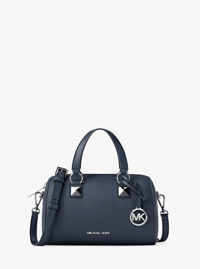 Grayson Small Pebbled Leather Duffel Crossbody Bag Navy Navy