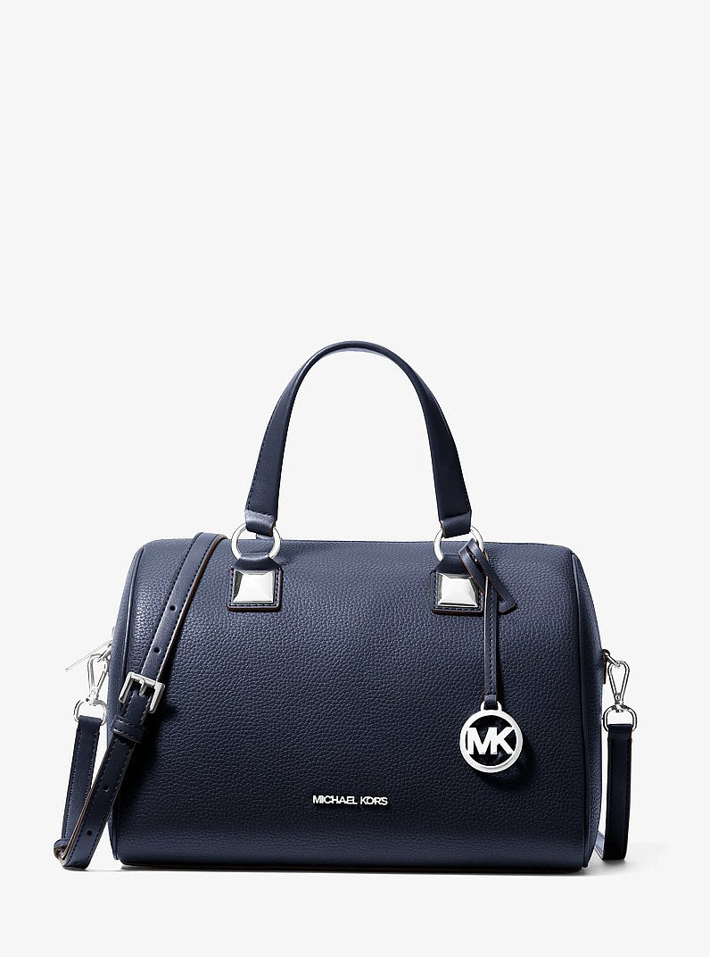 Grayson Medium Pebbled Leather Duffel Crossbody Bag Navy Navy