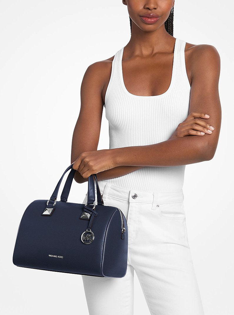 Grayson Medium Pebbled Leather Duffel Crossbody Bag Navy Navy