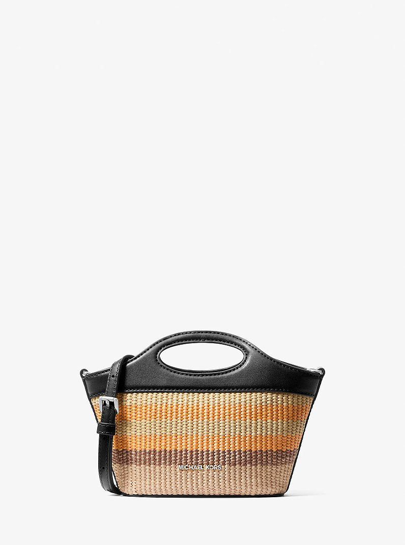 Tatum Small Striped Woven Crossbody Bag Black Black